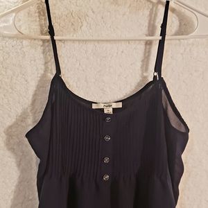 Navy Blue Spaghetti Strap Cropped Mesh Top